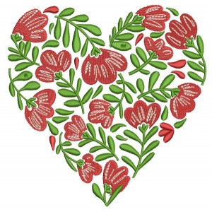 Flowers Heart Filled Machine Embroidery Design Digitized Pattern